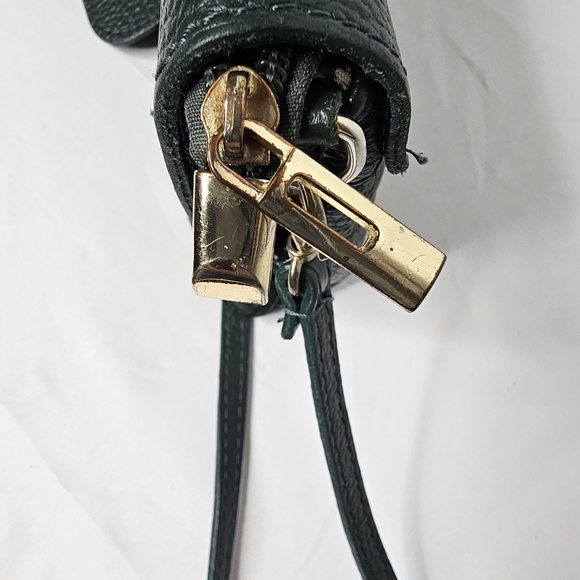 Italian Made Genuine Pebbled Leather Crossbody Purse Dark Green Buckle Flap - Picture 14 of 14